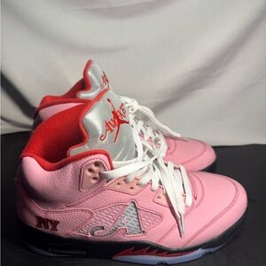 Pink and Red High-Top Sneakers